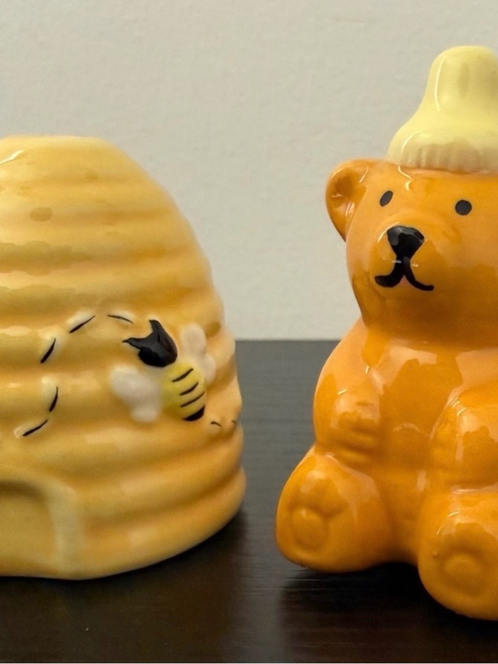 Cracker Barrel Yellow Honey Bear and Beehive Salt and Pepper Shakers